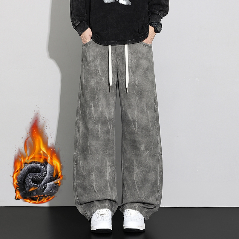 Streetwear Brand Vintage - 2026 メンズルーズコットンパンツファッションブランド衣類男性ストレートカジュアルフリースパンツプリントヴィンテージストリートウェア暖かいパンツ
